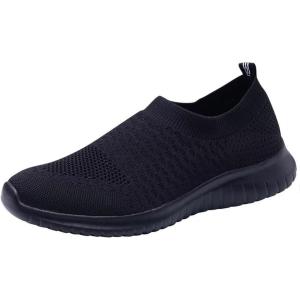 imagekonhill Womens Slip On Sneakers Non Slip Walking Shoes Breathable Mesh Work Casual Lightweight Tennis Workout Shoes2034 All Black