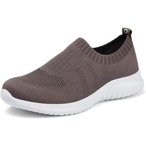 imagekonhill Womens Slip On Sneakers Non Slip Walking Shoes Breathable Mesh Work Casual Lightweight Tennis Workout Shoes2133 Brown