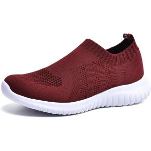 imagekonhill Womens Slip On Sneakers Non Slip Walking Shoes Breathable Mesh Work Casual Lightweight Tennis Workout Shoes2133 Burgundy