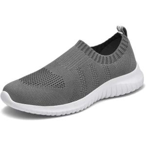 imagekonhill Womens Slip On Sneakers Non Slip Walking Shoes Breathable Mesh Work Casual Lightweight Tennis Workout Shoes2133 Dark Grey