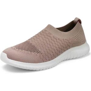 imagekonhill Womens Slip On Sneakers Non Slip Walking Shoes Breathable Mesh Work Casual Lightweight Tennis Workout Shoes8636 Apricot