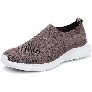 imagekonhill Womens Slip On Sneakers Non Slip Walking Shoes Breathable Mesh Work Casual Lightweight Tennis Workout Shoes8636 Brown