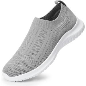 imagekonhill Womens Slip On Sneakers Non Slip Walking Shoes Breathable Mesh Work Casual Lightweight Tennis Workout Shoes8822 Light Grey