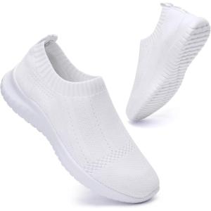 imagekonhill Womens Slip On Sneakers Non Slip Walking Shoes Breathable Mesh Work Casual Lightweight Tennis Workout Shoes8822 White