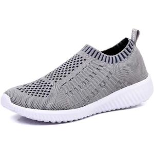 imagekonhill Womens Lightweight Walking Shoes Breathable Slip On Tennis Sneakers Casual Mesh Workout Athletic06071 Gray