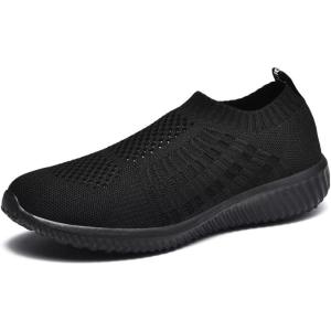 imagekonhill Womens Lightweight Walking Shoes Breathable Slip On Tennis Sneakers Casual Mesh Workout Athletic0637 All Black
