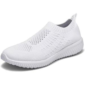 imagekonhill Womens Lightweight Walking Shoes Breathable Slip On Tennis Sneakers Casual Mesh Workout Athletic0701 All White