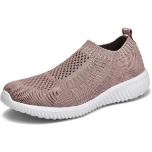 imagekonhill Womens Lightweight Walking Shoes Breathable Slip On Tennis Sneakers Casual Mesh Workout Athletic0701 Apricot