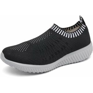 imagekonhill Womens Lightweight Walking Shoes Breathable Slip On Tennis Sneakers Casual Mesh Workout Athletic6701 Black Grey