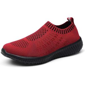imagekonhill Womens Lightweight Walking Shoes Breathable Slip On Tennis Sneakers Casual Mesh Workout Athletic6701 Burgundy Black