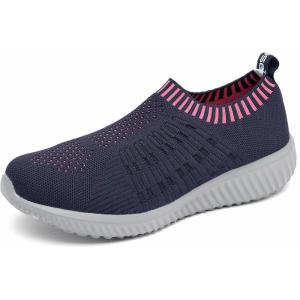 imagekonhill Womens Lightweight Walking Shoes Breathable Slip On Tennis Sneakers Casual Mesh Workout Athletic6701 Navy Grey