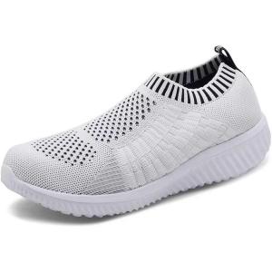 imagekonhill Womens Lightweight Walking Shoes Breathable Slip On Tennis Sneakers Casual Mesh Workout Athletic6701 White