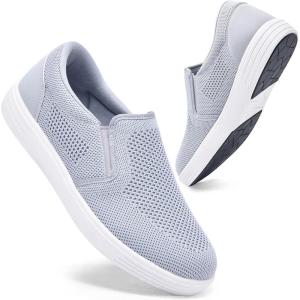 imagekonhill Mens Slip on Shoes Casual Breathable Boat Sneakers with Arch Support Lightweight Mesh Beach Loafers for Driving Walking SkateGrey