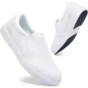 imagekonhill Mens Slip on Shoes  Casual Arch Support Walking Loafers Slipon Mesh Knit Sneakers Memory Foam Driving Work Skate Shoes Slip Resistant ShoesAll White