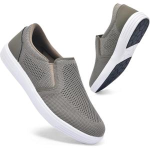 imagekonhill Mens Slip on Shoes  Casual Arch Support Walking Loafers Slipon Mesh Knit Sneakers Memory Foam Driving Work Skate Shoes Slip Resistant ShoesKhaki