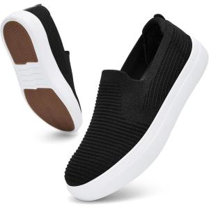 imagekonhill Womens Slip Ons Loafer Casual Walking Shoes Breathable Comfortable Fashion Sneakers for Work Nurse Travel Black Size 65