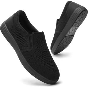 imagekonhill Mens Slip on Shoes Casual Breathable Boat Sneakers with Arch Support Lightweight Mesh Beach Loafers for Driving Walking SkateAll Black