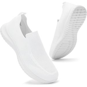 imagekonhill Mens Breathable Tennis Shoes  Walking Casual Slip on Athletic SneakersAll White