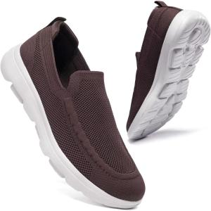 imagekonhill Mens Walking Shoes Slip on Loafers Mesh Casual Tennis Sneaker Breathable ShoesABrown