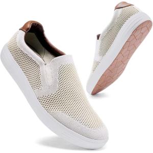 imagekonhill Slip on Sneaker for Men Casual Knit Boat Loafers Walking Shoes Driving Work Memory Skate Foam ShoesABeige