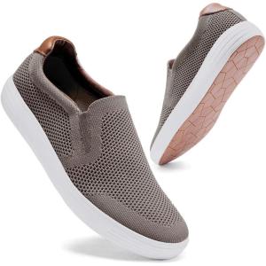 imagekonhill Slip on Sneaker for Men Casual Knit Boat Loafers Walking Shoes Driving Work Memory Skate Foam ShoesAKhaki