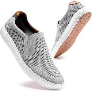 imagekonhill Slip on Sneaker for Men Casual Knit Boat Loafers Walking Shoes Driving Work Memory Skate Foam ShoesALight Grey