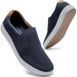 imagekonhill Slip on Sneaker for Men Casual Knit Boat Loafers Walking Shoes Driving Work Memory Skate Foam ShoesANavy