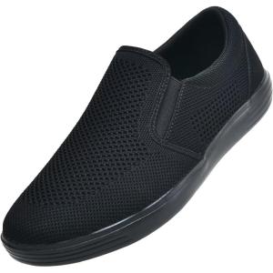 imagekonhill Slip on Sneaker for Men Casual Knit Boat Loafers Walking Shoes Driving Work Memory Skate Foam ShoesBAll Black