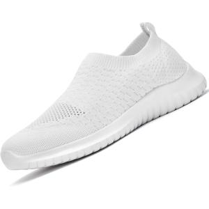 imagekonhill Mens Athletic Walking Shoes  Lightweight Casual Knit Slip on SneakersAWhite
