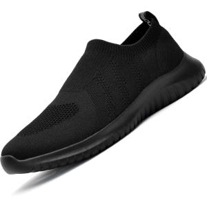 imagekonhill Mens Athletic Walking Shoes  Lightweight Casual Knit Slip on SneakersBAll Black