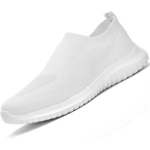 imagekonhill Mens Athletic Walking Shoes  Lightweight Casual Knit Slip on SneakersBWhite