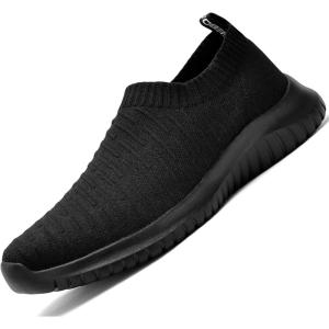 imagekonhill Mens Athletic Walking Shoes  Lightweight Casual Knit Slip on SneakersCAll Black