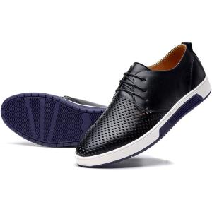 image:imagekonhill Mens Casual Oxford Shoes  Breathable Dress Shoes Loafers Laceup Flat SneakersLk Black
