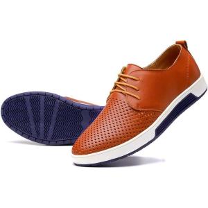 image:imagekonhill Mens Casual Oxford Shoes  Breathable Dress Shoes Loafers Laceup Flat SneakersLk Brown