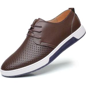 image:imagekonhill Mens Casual Oxford Shoes  Breathable Dress Shoes Loafers Laceup Flat SneakersLk Coffee