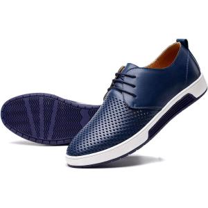 image:imagekonhill Mens Casual Oxford Shoes  Breathable Dress Shoes Loafers Laceup Flat SneakersLk Navy