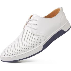 image:imagekonhill Mens Casual Oxford Shoes  Breathable Dress Shoes Loafers Laceup Flat SneakersLk White