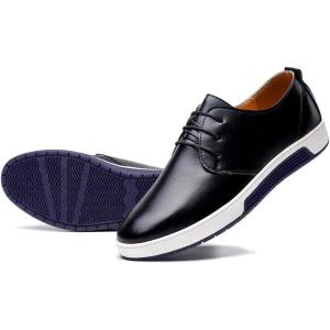 image:imagekonhill Mens Casual Oxford Shoes  Breathable Dress Shoes Loafers Laceup Flat SneakersPt Black