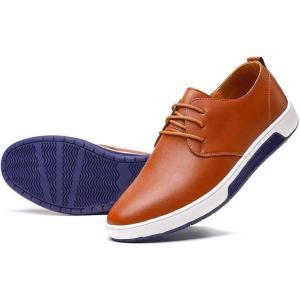 image:imagekonhill Mens Casual Oxford Shoes  Breathable Dress Shoes Loafers Laceup Flat SneakersPt Brown