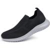 image:imagekonhill Mens Slip On Walking Shoes Lightweight Breathable Knit Tennis Sneakers Comfortable Casual Athletic Work Shoes for Gym TravelABlackGrey