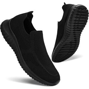 image:imagekonhill Mens Slip On Walking Shoes Lightweight Breathable Knit Tennis Sneakers Comfortable Casual Athletic Work Shoes for Gym TravelAAll Black
