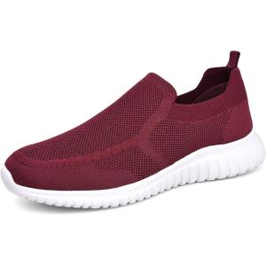 image:imagekonhill Mens Slip On Walking Shoes Lightweight Breathable Knit Tennis Sneakers Comfortable Casual Athletic Work Shoes for Gym TravelABurgundy