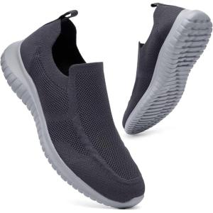 image:imagekonhill Mens Slip On Walking Shoes Lightweight Breathable Knit Tennis Sneakers Comfortable Casual Athletic Work Shoes for Gym TravelADark GreyGrey