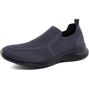 image:imagekonhill Mens Slip On Walking Shoes Lightweight Breathable Knit Tennis Sneakers Comfortable Casual Athletic Work Shoes for Gym TravelAGrayBlack