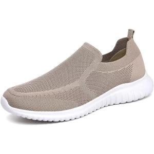image:imagekonhill Mens Slip On Walking Shoes Lightweight Breathable Knit Tennis Sneakers Comfortable Casual Athletic Work Shoes for Gym TravelAKhaki