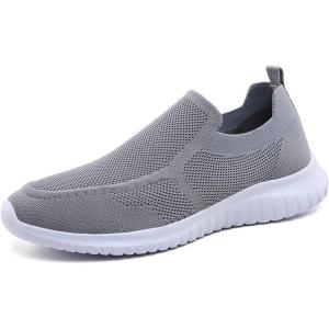 image:imagekonhill Mens Slip On Walking Shoes Lightweight Breathable Knit Tennis Sneakers Comfortable Casual Athletic Work Shoes for Gym TravelALight Grey