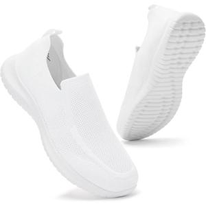 image:imagekonhill Mens Slip On Walking Shoes Lightweight Breathable Knit Tennis Sneakers Comfortable Casual Athletic Work Shoes for Gym TravelAll White