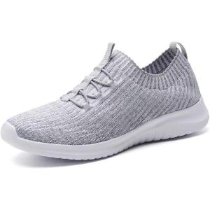 image:imagekonhill Womens Slip On Walking Tennis Shoes  Comfortable Mesh Casual Work Memory Foam Sneakers for Standing All Day0213 Lgray