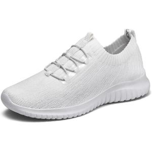 image:imagekonhill Womens Slip On Walking Tennis Shoes  Comfortable Mesh Casual Work Memory Foam Sneakers for Standing All Day2122 All White