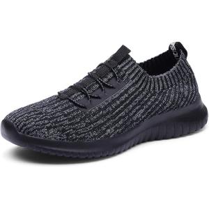 image:imagekonhill Womens Slip on Walking Tennis Shoes  Comfortable Lightweight Breathable Casual Work Travel Sneakers for Standing All Day0212 BlackGray